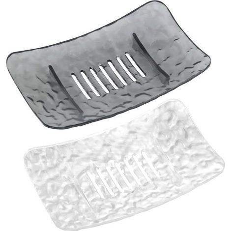 Set of 2 self-draining black and white plastic soap dishes, easy to clean and dry, for shower or bathroom. (1/5)