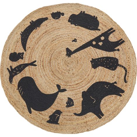 Alfombra infantil redonda con motivo de animales fabricada en yute color beige ø 120 cm Earth (1/5)