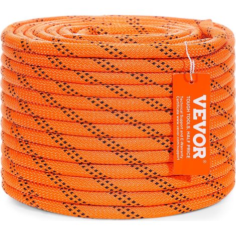 Corde en polyester double tressé, 9.5 mm x 36.57 m, corde d'escalade en plein air, 48 brins, résistance à la rupture de 17.79 kN, pour randonnée, camping, balançoire, sauvetage, orange et noir (1/5)