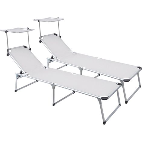 Set 2 Lettini Prendisole da Giardino Pieghevole 220x59x39 cm in Alluminio e Textilene Avorio (1/2)