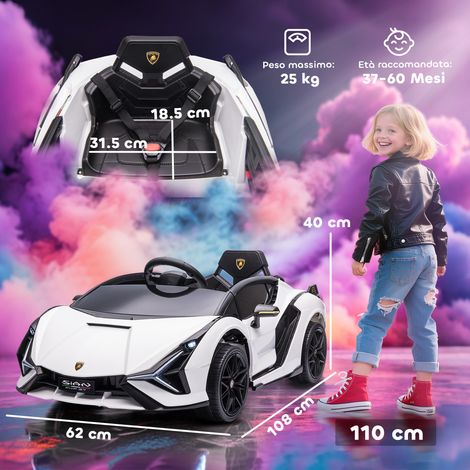 Voiture électrique Lamborghini 12V (Convient aux enfants de 3 à 5 ans, avec télécommande, vitesse de 3 à 5 km/h, blanche) (1/5)