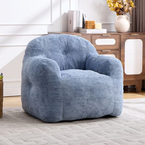 Poltrona pouf in pelliccia ecologica, imbottitura in schiuma sminuzzata, blu DESVIAE (1/5)
