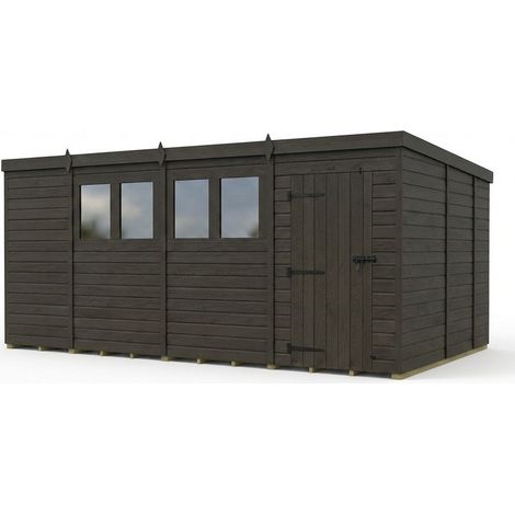 15ft x 9ft Composite Pent Garden Shed Single Door With Windows - Composite - L457 x W274 x H210 cm - Grey