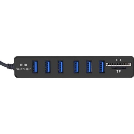 Hub USB 2.0 Multiprise 6 Ports avec Lecteur de Cartes, Répartiteur Haute Vitesse pour PC et Ordinateur Portable, Extension de Ports, Couleur Blanche et Noire (1/5)