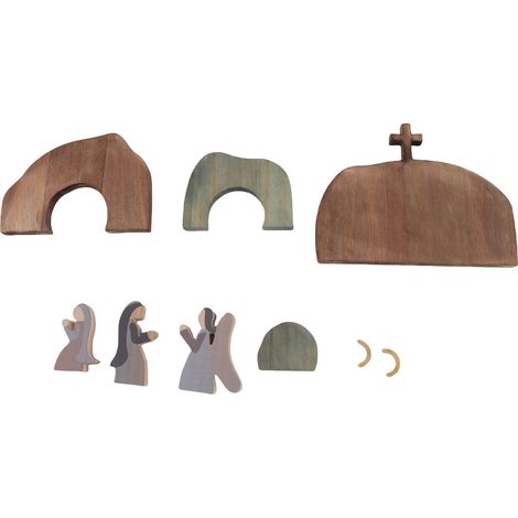 Décoration de Tombe de Pâques en Bois - Ensemble de Figurines pour la Maison et le Bureau, Scène de Pâques pour Table (1/5)