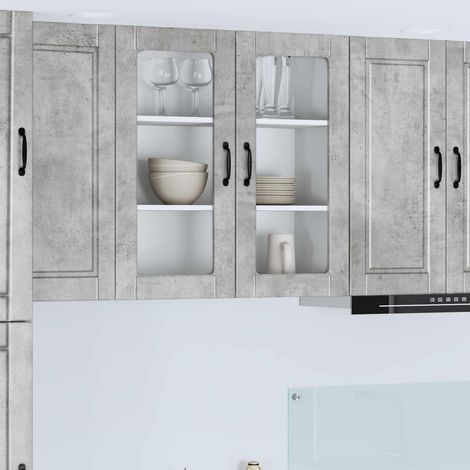 vidaXL Wall Glass Cabinet PORTO Concrete Grey 80 x 31 x 80 cm (1/5)