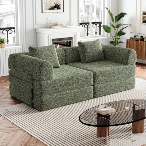 Schlafsofa grün Chenille mit Armlehnen-Staufach und 2-in-1-Funktion (1/5)