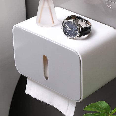 Wandmontierter Toilettenpapierhalter, kein Bohren erforderlich, wasserdichte Toilettenpapierbox, graues Toilettenpapier-Aufbewahrungsregal. (1/5)
