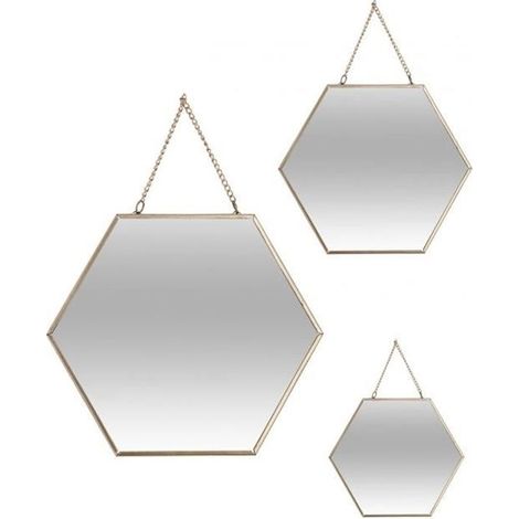 Lot de 3 miroirs hexa or metal chaine