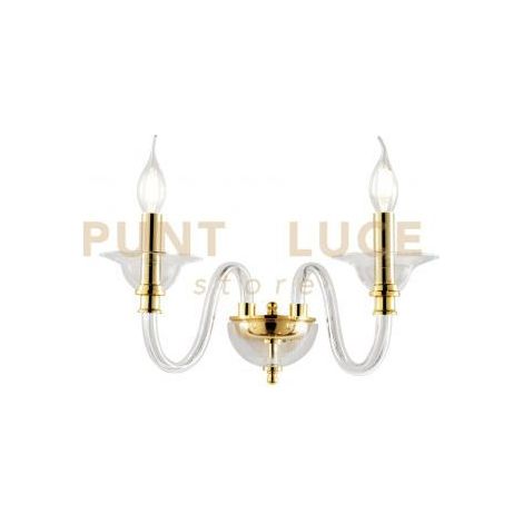 APPLIQUE TEBE 2 LUCI TRASPARENTE E ORO ATTACCO E14 L.35CM