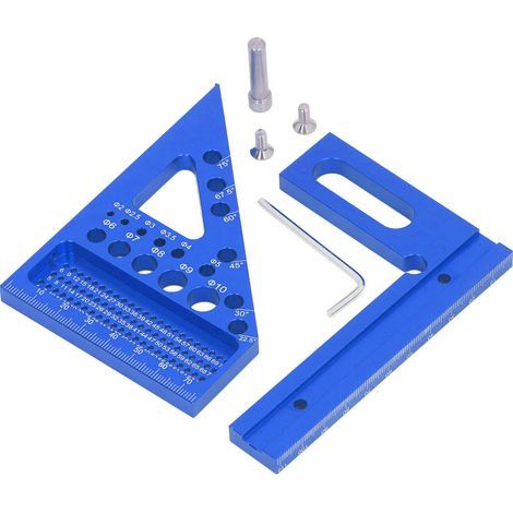 Square protractor for woodworking, aluminum alloy triangular mitre ruler, blue multi-angle layout measuring tool (1/5)