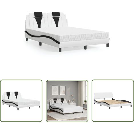 The Living Store Bett mit Matratze Weiß und Schwarz 140x190 cm Kunstleder - Bettsofa - Doppelbett - Boxspringbett - Gästebett - Schlafzimmermöbel (1/5)