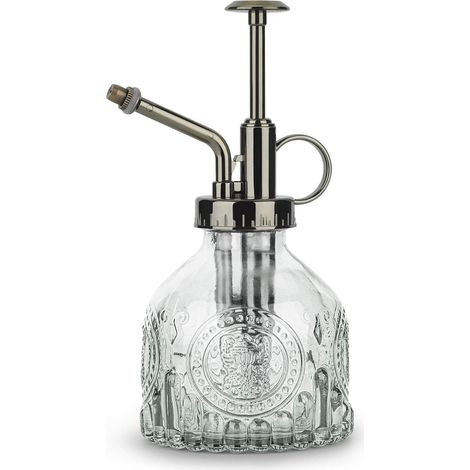 Brume pour plantes en verre 200 ml, flacon pulvérisateur vintage avec pompe supérieure brumisation fine, pulvérisateur de fleurs de jardin, petit arrosoir décoratif (transparent) (1/5)