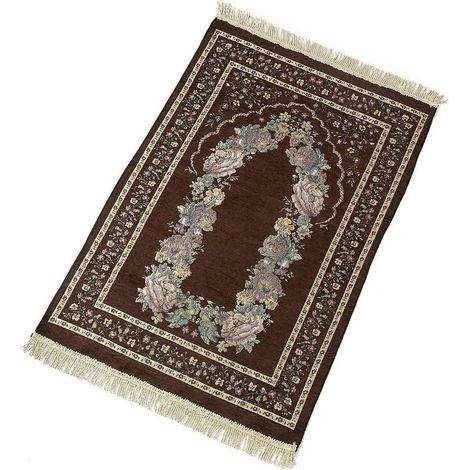 Tapis de prière pour la maison, exquis, antidérapant, pliable, motif floral, pour chambre à coucher, léger, cadeaux, à genoux, portable, en coton, doux, décoration (marron) (1/3)