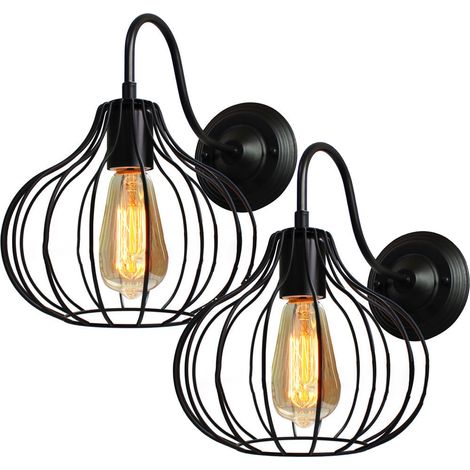 Applique Murale Cage - Métal Fer Noir Mat - Ø23 cm - Pour Salon Chambre Restaurant Bar - Lot de 2