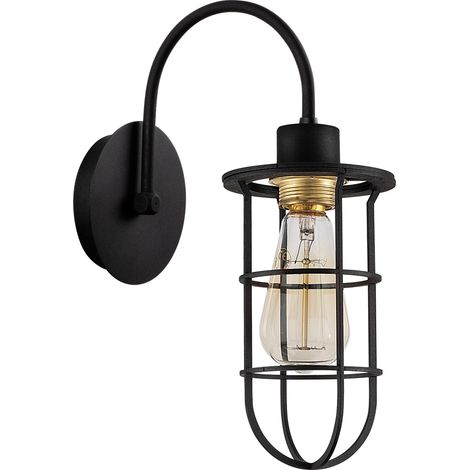 Aplique de pared, hierro , negro, 12x12x33, casquillo E 27 Max 40 W
