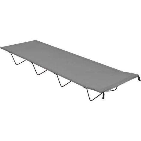 Lit de camp, dimensions 180x60x19 cm, tissu Oxford, cadre en acier gris.