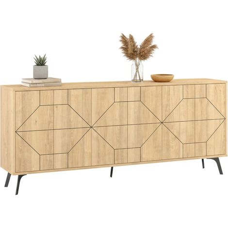 Credenza Earl, Madia 4 Ripiani, 8 Vani, 4 Ante, 184x35x77h cm Marrone Quercia