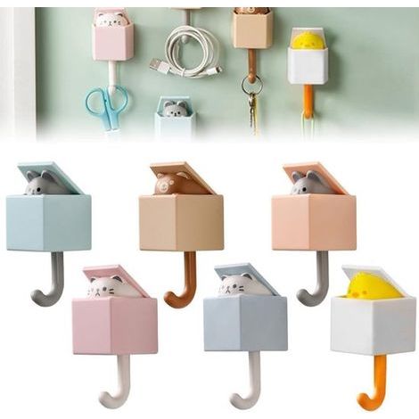 Selbstklebende Haken – 6er-Pack – Kreative Haken in Katzenform – Handtuchhaken (1/5)
