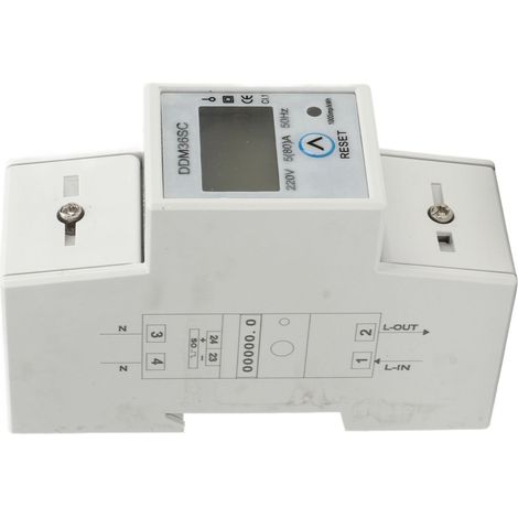 Compteur d'énergie monophasé avec affichage LCD, montage sur rail DIN, 2 pôles, 220 V CC, 5-80 A (1/5)
