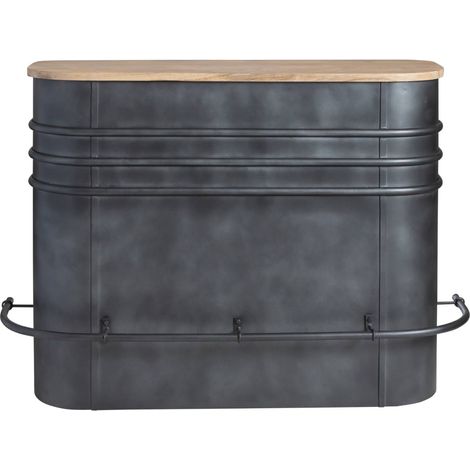 Made In Meubles – Meuble bar en métal gris et bois de manguier – Dimensions 110x140 cm – Style industriel moderne – Parfait pour intérieur contemporain (1/5)