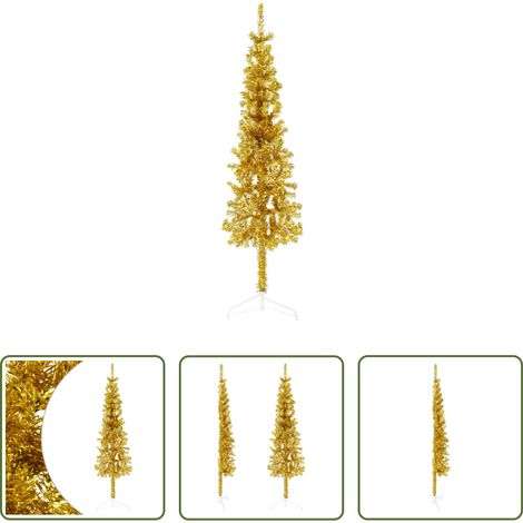 vidaXL Medio árbol de Navidad artificial con soporte dorado 120 cm (1/5)