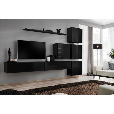Ensemble meuble TV mural  - Switch IX - 310 cm x 200 cm x 40 cm - Noir - Livraison gratuite