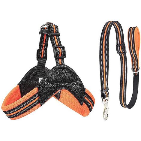 Orangefarbenes Gürtelset, Brustgeschirrset für Haustiere, reflektierende Hundekette, atmungsaktives Hundeseil (1/4)