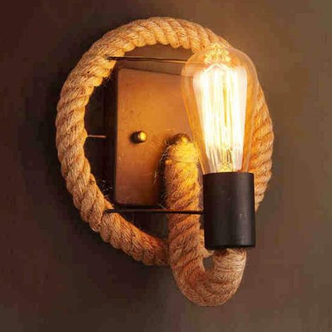Applique murale vintage-rétro en forme de corde de chanvre style américain - Lampe industrielle en fer - Pour bars, lofts, restaurants, couloirs, balcons (Aucune source de lumière) (1/5)