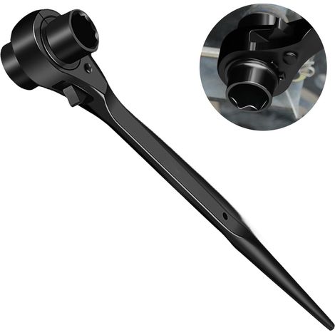 Cliquet d'échafaudage 19/22 mm - Clé à cliquet réversible droite/gauche - Clé à podger multifonction en CR-V avec surface chromée mate (1/5)