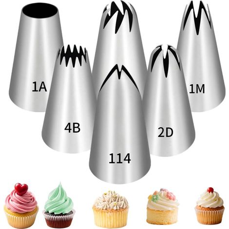 6 Douille Patisserie, Acier Inoxydable, Diamètre 25mm, Ouverture 14mm, Pour Gâteaux Cupcakes (1/5)