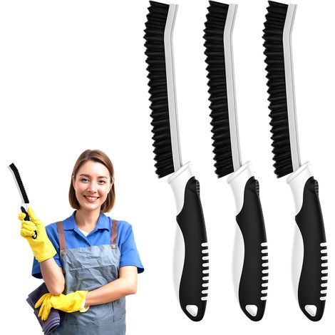 Brosse à Joints, Brosses Nettoyage Salle de Bain avec Poignée Ergonomique, Brosses à Récurer, Brosse à Poils Durs pour Salle de Bain, Cuisine, Rainures de Fenêtre et Carreaux (3, Noir)