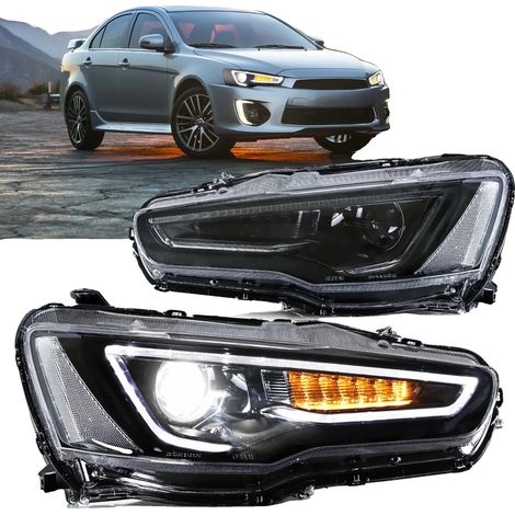 Ensemble de phares, projecteur à faisceau double, compatible avec Mitsubishi Lancer EVO X 2008-2017, montage direct à visser, Noir sans œil de démon, Conduite à gauche-b (1/2)