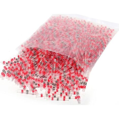 800 PCS Soudure Seal Fil Connecteur Rouge 22-18 AWG - ThermoréTractable Butt Connector ÉTamé Auto Marine Boat Crimp (1/4)