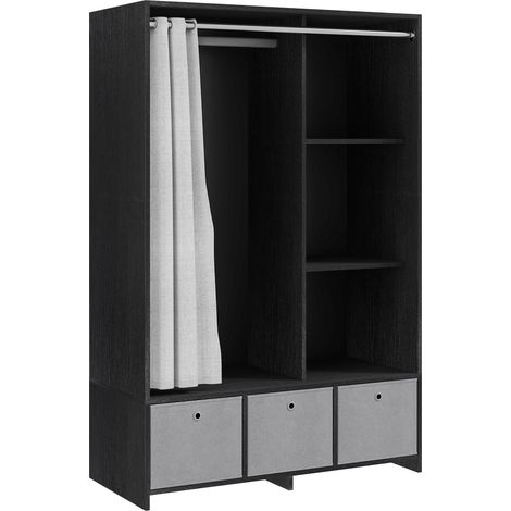 Armoire penderie tissu 105x48x160cm tringle rideaux 3 niches 3 tiroirs amovibles rangement vêtements