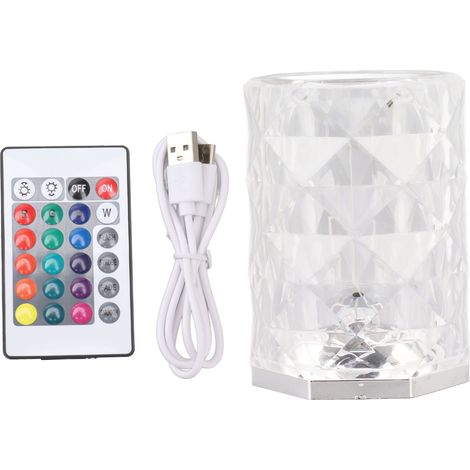 Ortviai Lampe de bureau en cristal RGB à 16 couleurs, avec télécommande et commande tactile, idéale pour chambre à coucher (1/5)