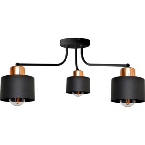 Helam EDISON Plafonnier Semi-Encastré à Bras Multiples Noir, Cuivre 65cm (1/3)
