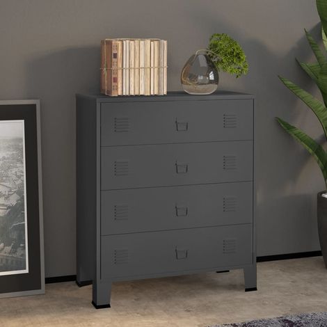 Armoire à tiroirs, Commode, Armoire de rangement pour salon et chambre industrielle Anthracite 78x40x93 cm Métal HYB52110 (1/5)