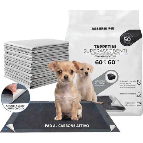 Tappetini igienici cani 60x60 carbone attivo 50 pz traversine assorbenti (1/5)