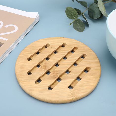 Lot de 4 dessous de plat en bambou anti-brûlure, antidérapants, isolants thermiques pour bols et tasses, pour la cuisine (forme ronde). (1/5)