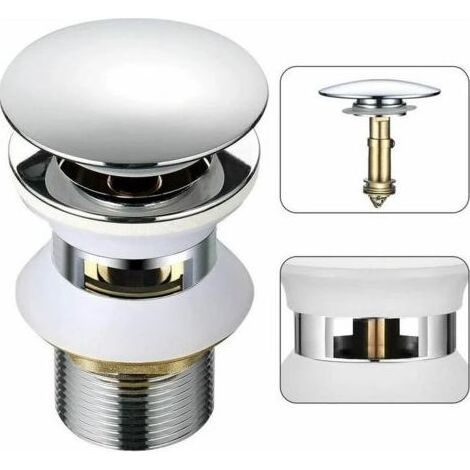 Bonde d'évier universelle avec trop-plein automatique, poussoir, clic-clac, pour salle de bain, 1-1/4", laiton chromé (1/4)