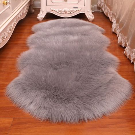Tapis Longs Poils - Non Glissant - En Laine Imitée - Pour Chambre À Coucher Salon Fauteuil - 40 x 60 cm - Gris (1/5)