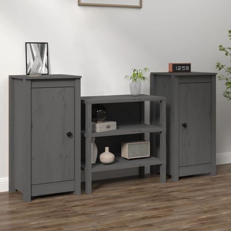 Aparadores 2 uds madera maciza de pino gris 39x35x80 cm vidaXL