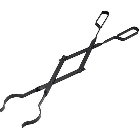 Pinza per camino in metallo, nera, 7 x 1,1 x 46 cm