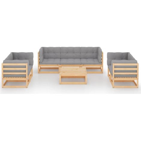 Muebles de jardín muebles de exterior juego de muebles de 8 piezas con cojines de madera maciza de pino 020017506 (1/5)