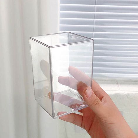 【Organiseur de bureau】 Porte-stylo et porte-brosses à maquillage en acrylique transparent, grand modèle de 10.5cm avec base 6.7x6.7cm (1/5)