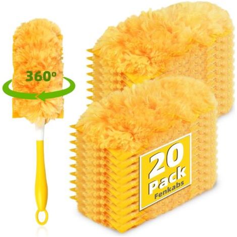 Paquet de 20 recharges de plumeau 360, ensemble de plumeau robuste sans odeur, recharges de plumeau jetables avec 1 poignée pour nettoyer les meubles, les stores, les ventilateurs de plafond (1/5)