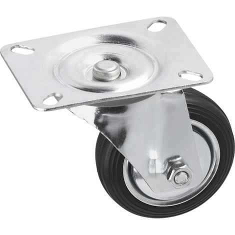 Metafranc Lenkrolle Ø 100 mm - 104 x 80 mm Platte - Vollgummi-Rad - Weiche Lauffläche - Rollenlager - 70 kg Tragkraft