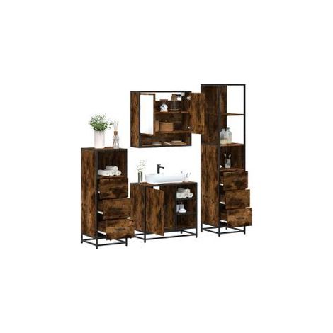 Ensemble meubles salle de bain 4 pcs chêne fumé bois ingénierie (1/5)