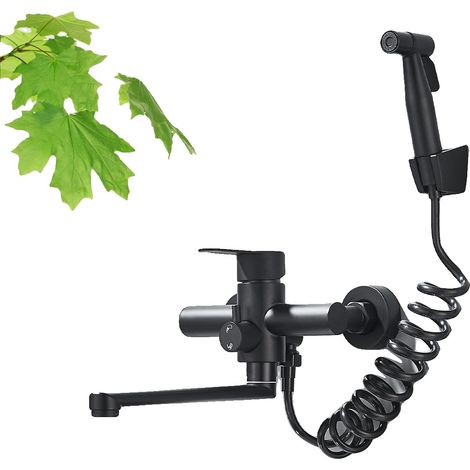 Robinet de cuisine, monté au mur, bec flexible, Noir Mat (1/2)